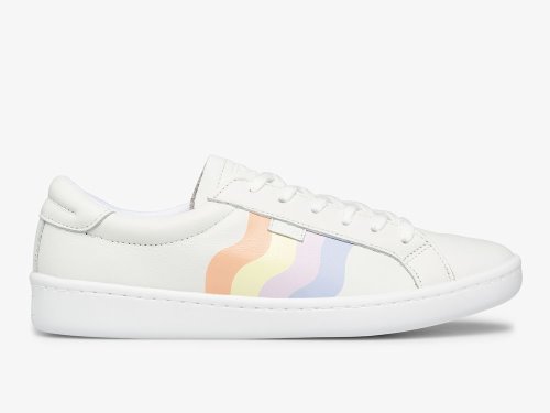 Keds Ace Leather Wavy Print Women's Leather Sneakers White Multicolor | AU-88840