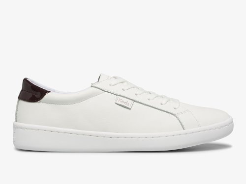 Keds Ace Leather Women's Leather Sneakers White Burgundy | AU-40174