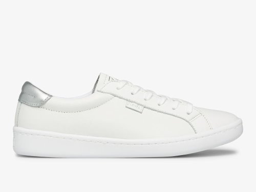 Keds Ace Leather Women's Leather Sneakers White Silver | AU-85160