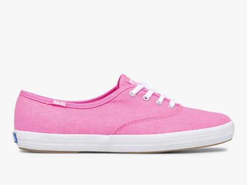 Keds Champion Canvas Neon Washable Women's Lace Up Shoes Pink | AU-79227
