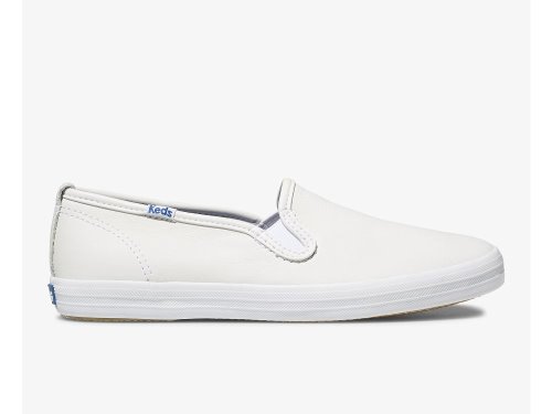 Keds Champion Slip On Leather Women's Leather Sneakers White | AU-71593
