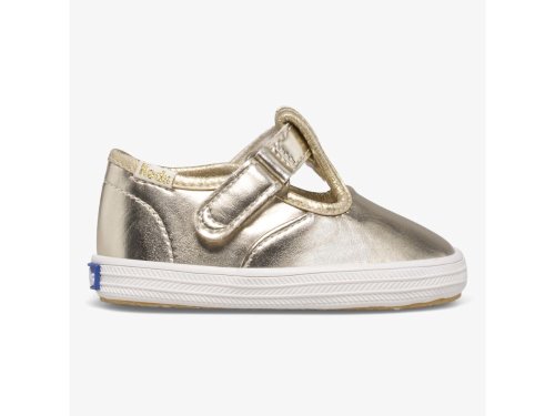 Keds Champion Toe Cap T-Strap Girls' Slip On Sneakers Gold | AU-00982