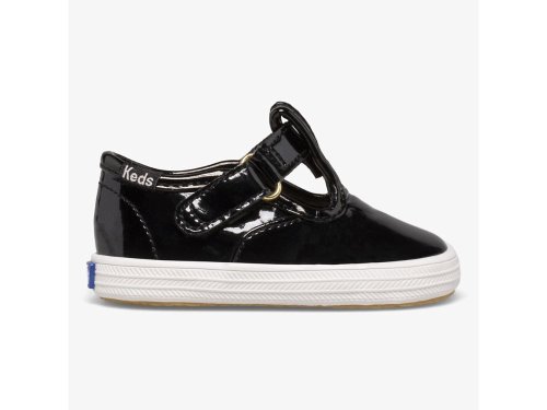 Keds Champion Toe Cap T-Strap Girls' Slip On Sneakers Black | AU-62355