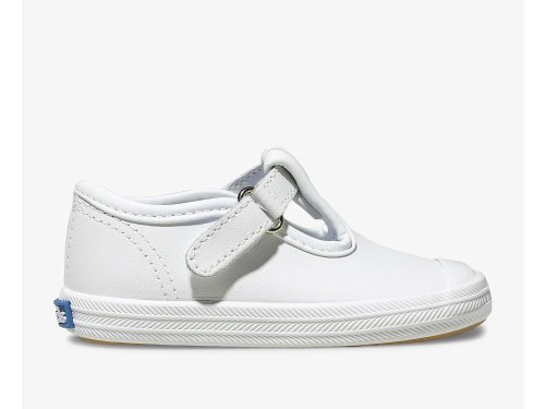 Keds Champion Toe Cap T-Strap Leather Girls' Leather Sneakers White | AU-91961