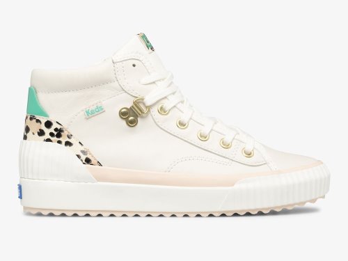 Keds Demi TRX Mid Leather Women's Lace Up Shoes Cream Leopard | AU-84778