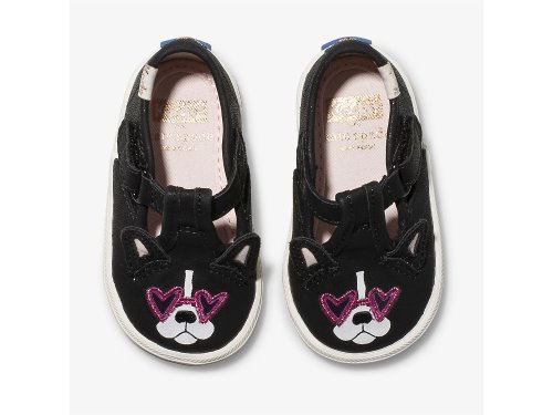 Keds Kate Spade New York Champion T-strap Francois Girls' Leather Sneakers Black | AU-11043