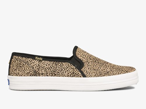 Keds Kate Spade New York Double Decker Tiny Dot Calf Hair Women's Slip On Sneakers Brown Black | AU-45442