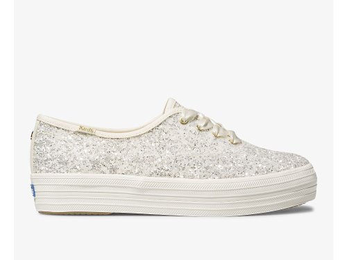 Keds Kate Spade New York Triple Glitter Women's Lace Up Shoes Cream | AU-28921