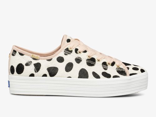 Keds Kate Spade New York Triple Kick Oversized Dot Calf Hair Women's Lace Up Shoes White Pink | AU-54512