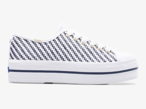 Keds Kate Spade New York Triple Up Woven Women's Lace Up Shoes White Navy | AU-27273