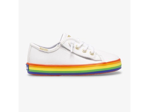Keds Kickstart Leather Jr Rainbow Girls' Leather Sneakers White / Multicolor | AU-56449