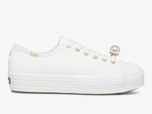 Keds Ksny Triple Kick Floral Eyelet Pearls Women's Lace Up Shoes White | AU-68706