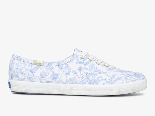 Keds Rifle Paper Co. Champion Aviary Women's Lace Up Shoes White Blue | AU-38009