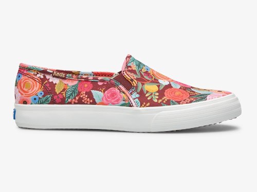 Keds Rifle Paper Co. Double Decker Garden Party Women's Slip On Sneakers Burgundy | AU-26685
