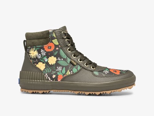 Keds Rifle Paper Co. Scout Boot Water-resistant Botanical Canvas W/ Thinsulate™ Women's Lace Up Shoes Olive | AU-40682