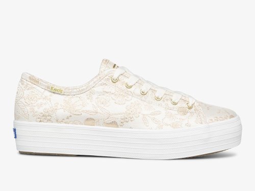 Keds Rifle Paper Co. Triple Kick Colette Jacquard Women's Lace Up Shoes White | AU-19196