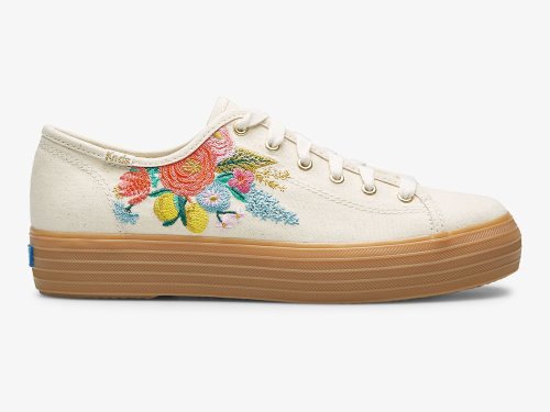 Keds Rifle Paper Co. Triple Kick Embossed Garden Party Women's Platform Sneakers White / Multicolor | AU-24314