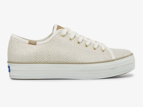 Keds Triple Kick Metallic Woven Women's Tennis Shoes Cream Gold | AU-20806