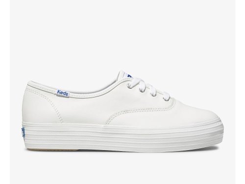 Keds Triple Leather Women's Lace Up Shoes White | AU-09693