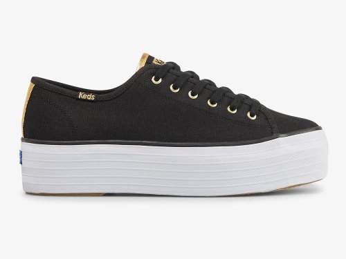 Keds Triple Up Canvas Women's Platform Sneakers Black Gold | AU-24417