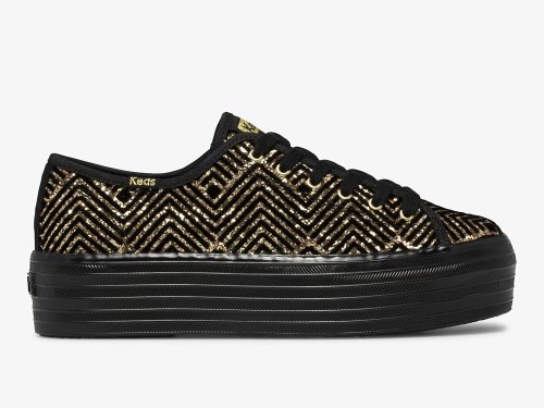 Keds Triple Up Dazzle Women's Lace Up Shoes Black Gold | AU-74787