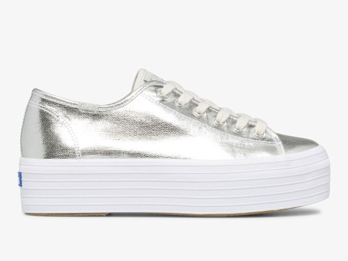 Keds Triple Up Metallic Twill Women's Tennis Shoes Silver | AU-94763