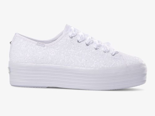 Keds Triple Up Sequins Women's Lace Up Shoes White | AU-88822